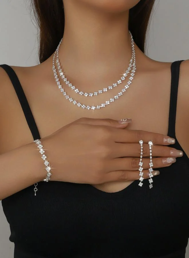 تايك تو طقم مجوهرات 3 قطع عقد وسوار وأقراط منمقة